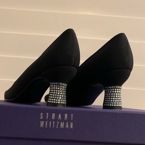 Stuart Weitzman Black/Crystal Detail Heels, 7AA